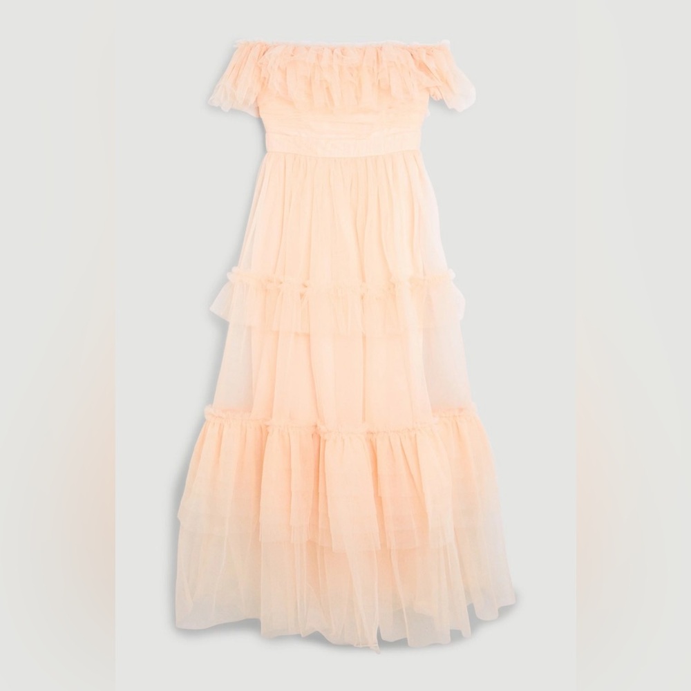 NWT Karen Millen Tulle Corseted Bardot Maxi Dress in Blush - Picture 5 of 11